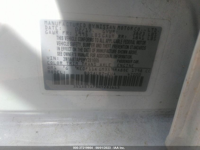 2017 NISSAN SENTRA S - 3N1AB7AP8HY281665