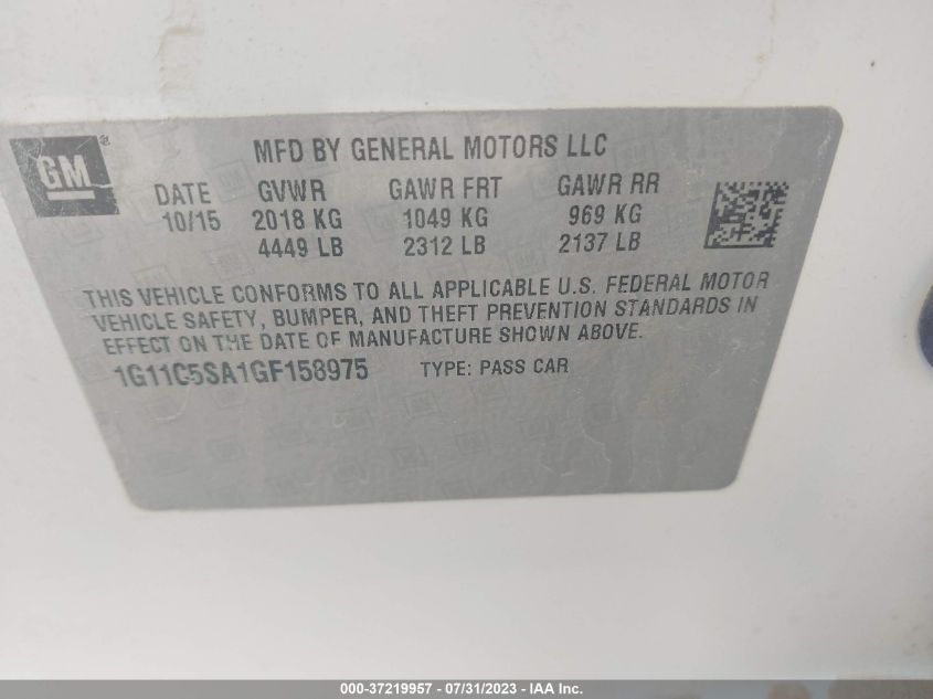 2016 CHEVROLET MALIBU LIMITED LT - 1G11C5SA1GF158975