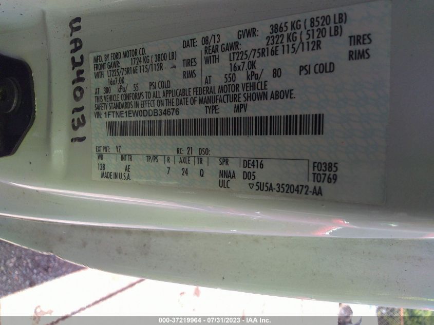 2013 FORD ECONOLINE CARGO VAN COMMERCIAL/RECREATIONAL 1FTNE1EW0DDB34676