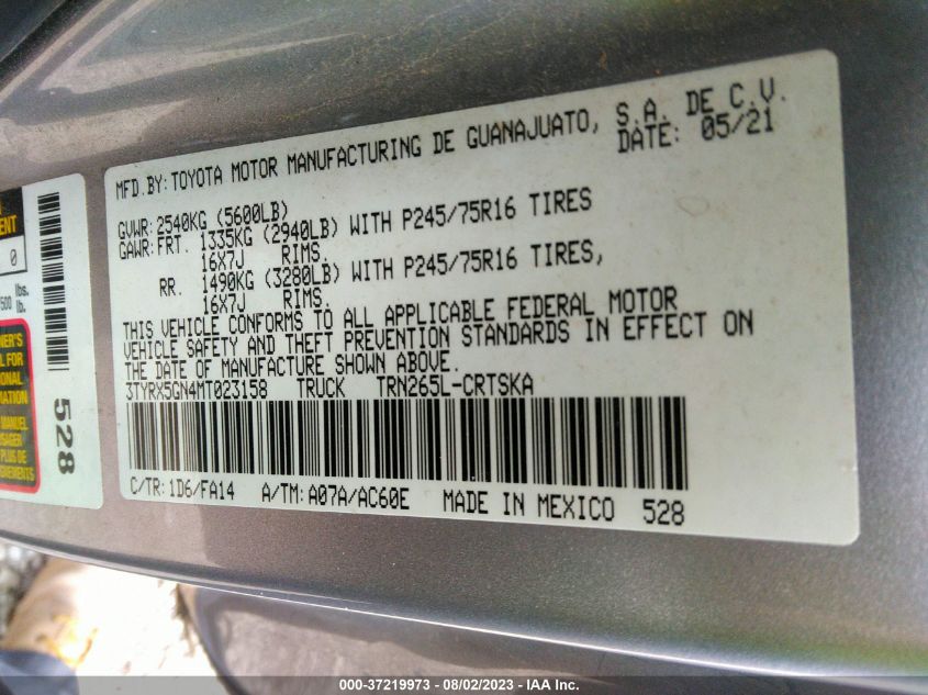2021 TOYOTA TACOMA 2WD SR/SR5 - 3TYRX5GN4MT023158
