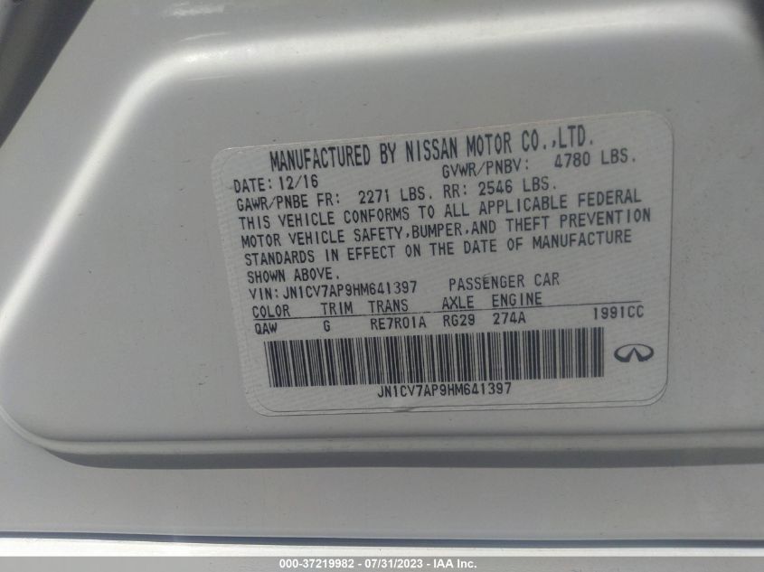 2017 INFINITI Q50 2.0T - JN1CV7AP9HM641397