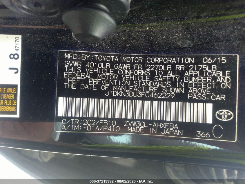 2015 TOYOTA PRIUS FOUR - JTDKN3DU3F0462229