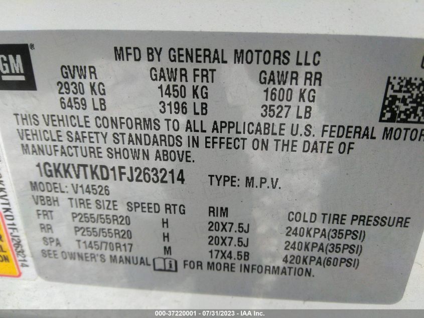 2015 GMC ACADIA DENALI - 1GKKVTKD1FJ263214