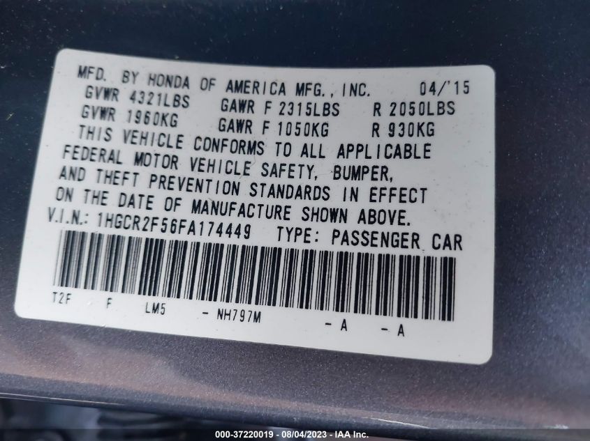 2015 HONDA ACCORD SEDAN SPORT - 1HGCR2F56FA174449