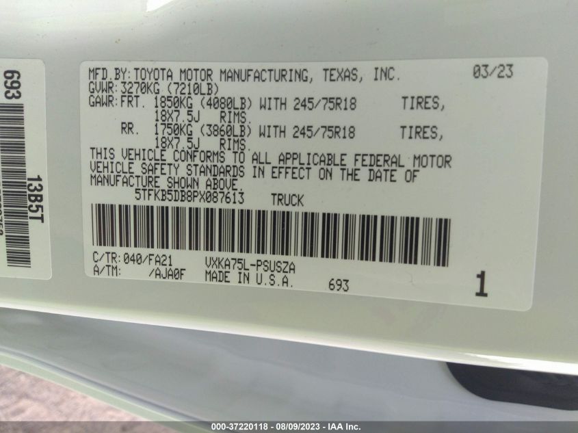 2023 TOYOTA TUNDRA 4WD SR - 5TFKB5DB8PX087613
