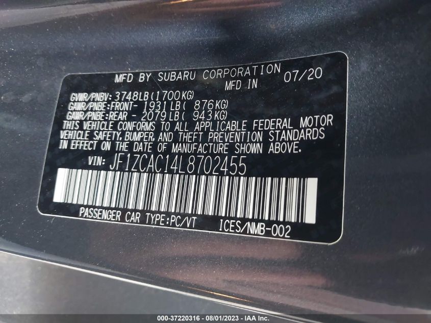 2020 SUBARU BRZ LIMITED - JF1ZCAC14L8702455