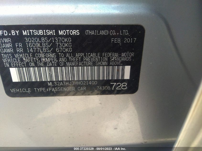 2017 MITSUBISHI MIRAGE ES - ML32A3HJ3HH021400