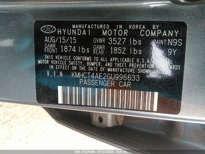 2016 HYUNDAI ACCENT SE - KMHCT4AE2GU996633