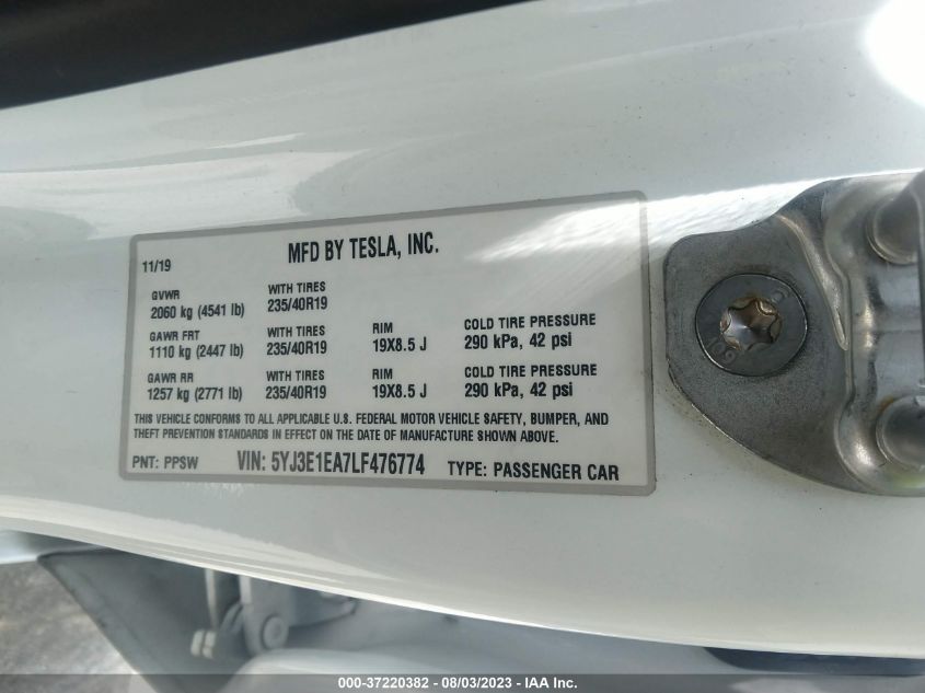 2020 TESLA MODEL 3 STANDARD RANGE - 5YJ3E1EA7LF476774