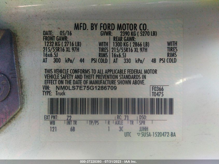 2016 FORD TRANSIT CONNECT XL - NM0LS7E75G1286709
