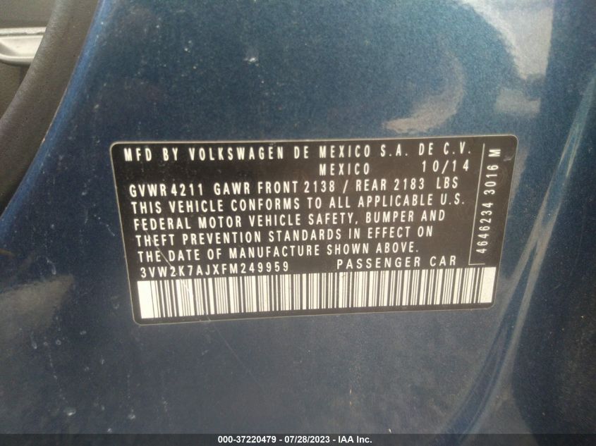 2015 VOLKSWAGEN JETTA SEDAN 2.0L S - 3VW2K7AJXFM249959