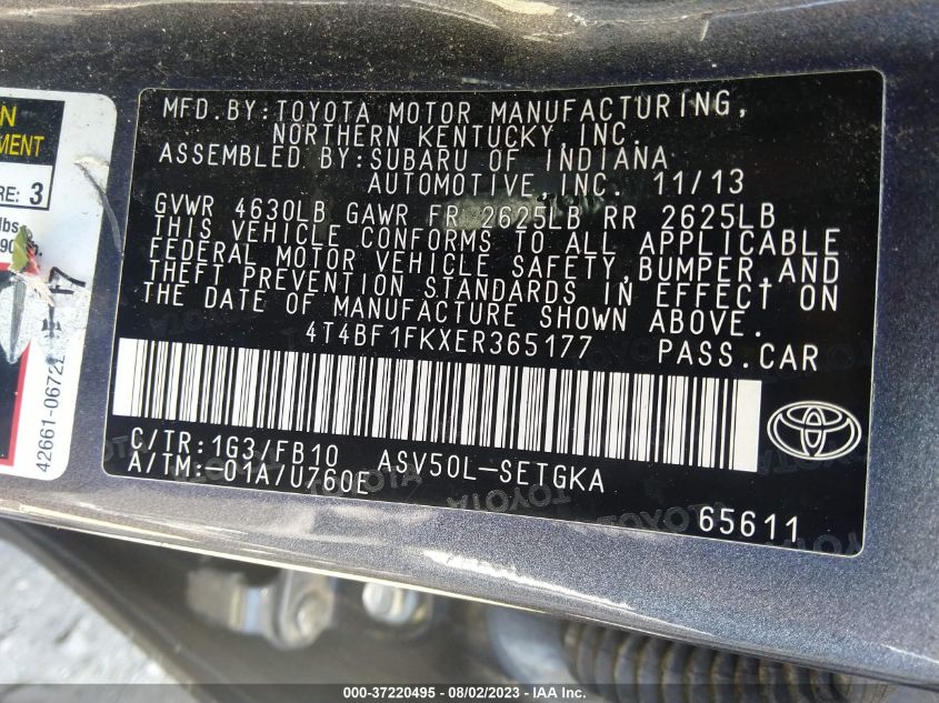 2014 TOYOTA CAMRY L/LE/XLE/SE/SE SPORT - 4T4BF1FKXER365177