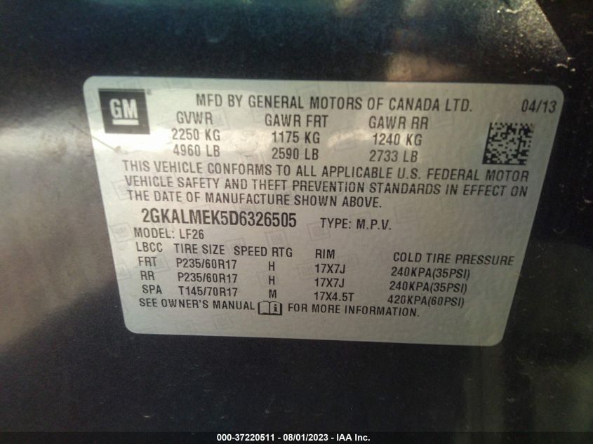 2013 GMC TERRAIN SLE - 2GKALMEK5D6326505