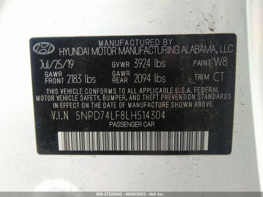 2020 HYUNDAI ELANTRA SE - 5NPD74LF8LH514304