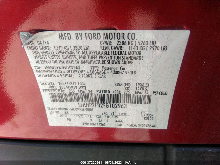 2015 FORD TAURUS LIMITED - 1FAHP2F82FG102963