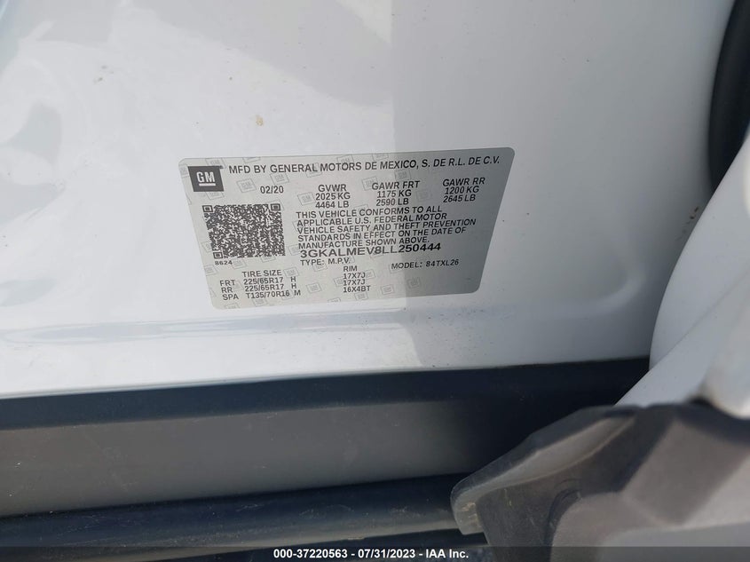 VIN 3GKALMEV8LL250444 2020 GMC TERRAIN SLE