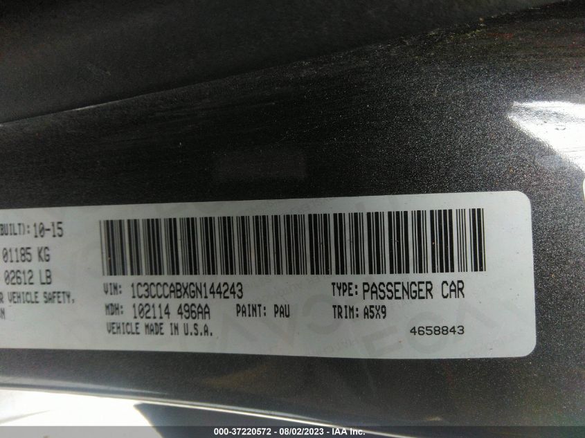 2016 CHRYSLER 200 LIMITED - 1C3CCCABXGN144243