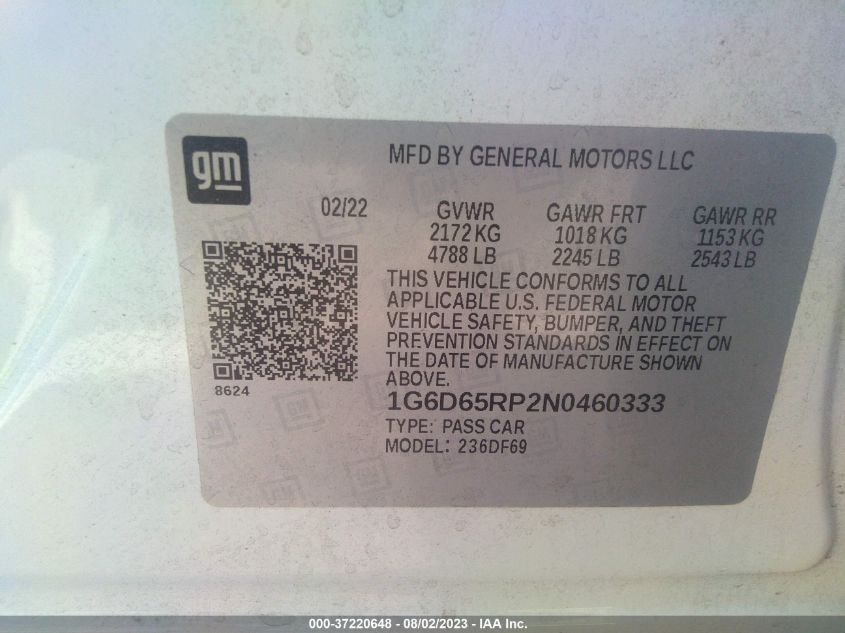2022 CADILLAC CT4-V BLACKWING 1G6D65RP2N0460333