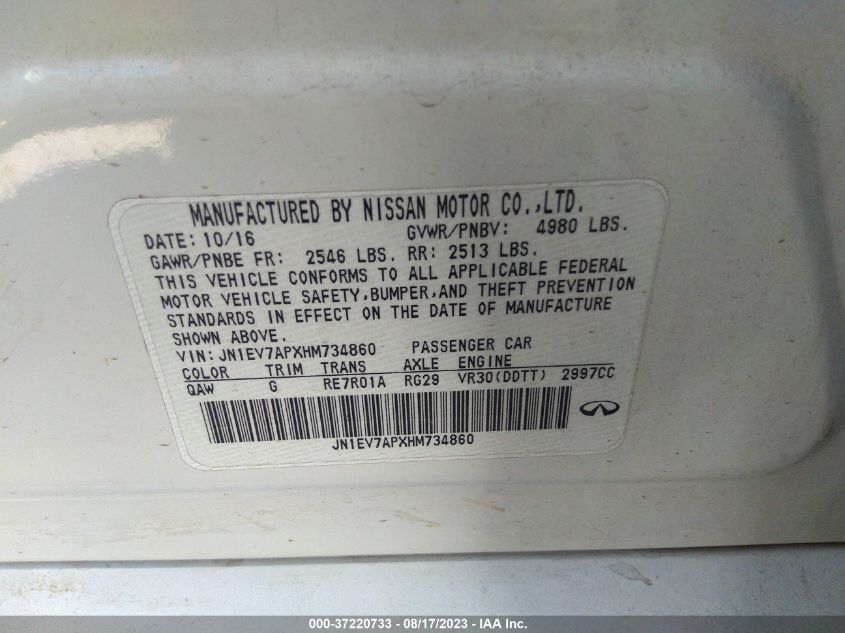 2017 INFINITI Q50 3.0T PREMIUM - JN1EV7APXHM734860