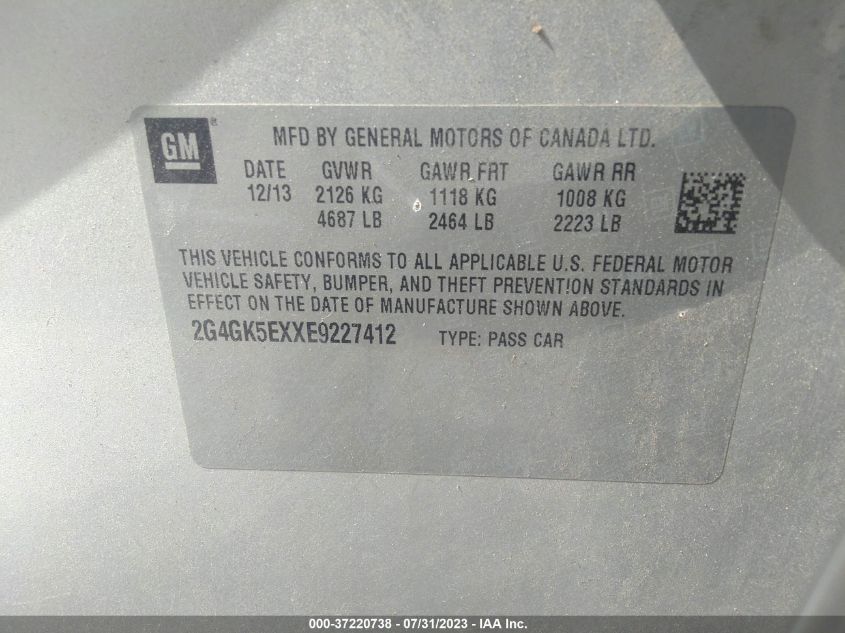 2014 BUICK REGAL - 2G4GK5EXXE9227412