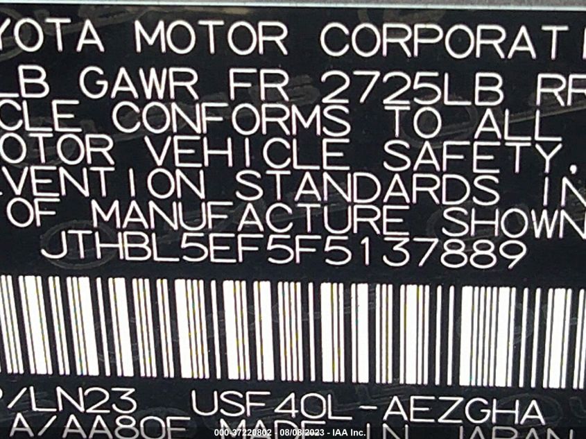 2015 LEXUS LS 460 - JTHBL5EF5F5137889