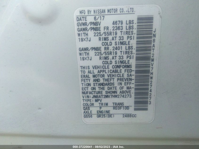 2017 NISSAN ROGUE SL - JN8AT2MV7HW274273