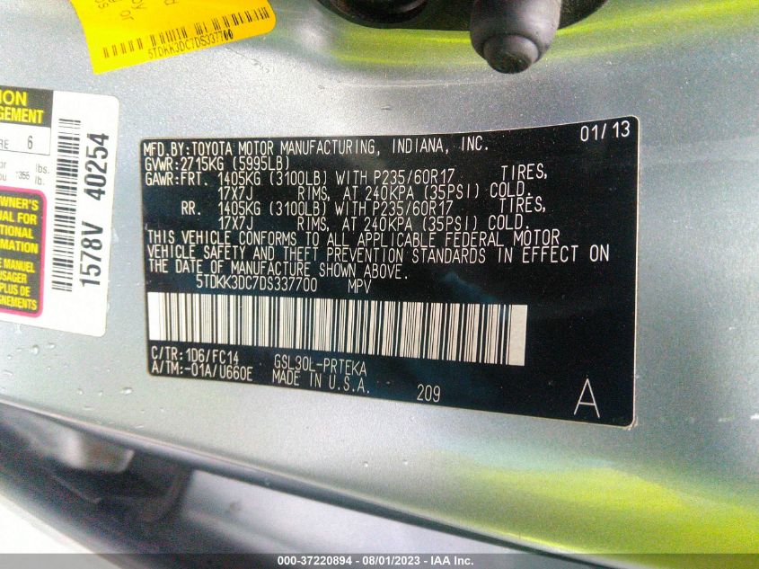 2013 TOYOTA SIENNA LE - 5TDKK3DC7DS337700