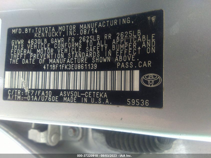2014 TOYOTA CAMRY L/LE/XLE/SE/SE SPORT - 4T1BF1FK3EU861139