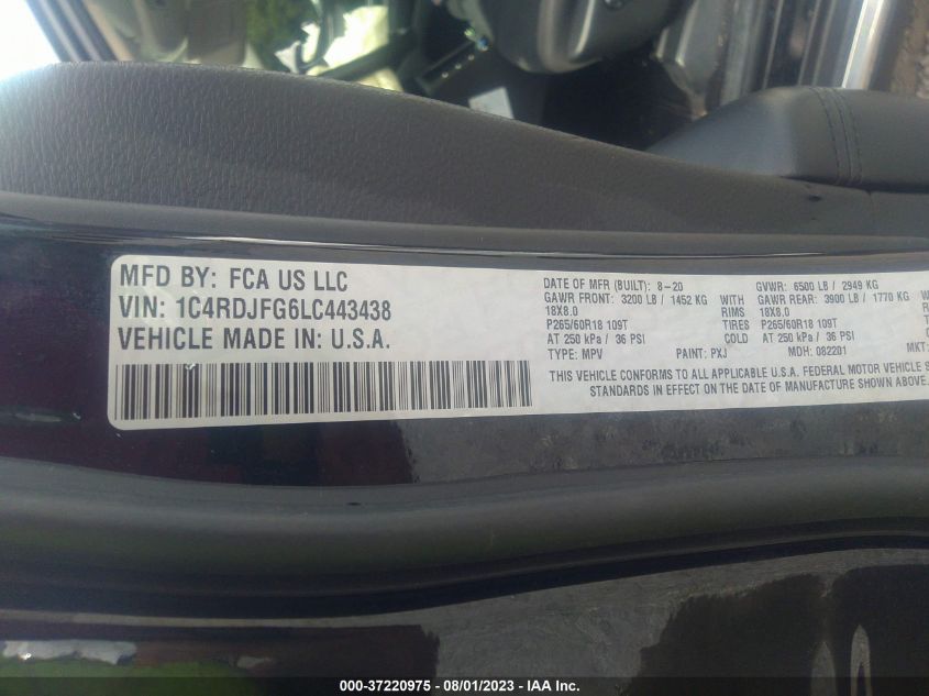 2020 DODGE DURANGO PURSUIT - 1C4RDJFG6LC443438