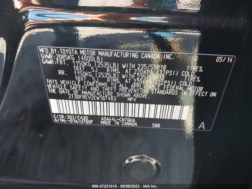 2014 TOYOTA RAV4 LIMITED - 2T3DFREV2EW187463