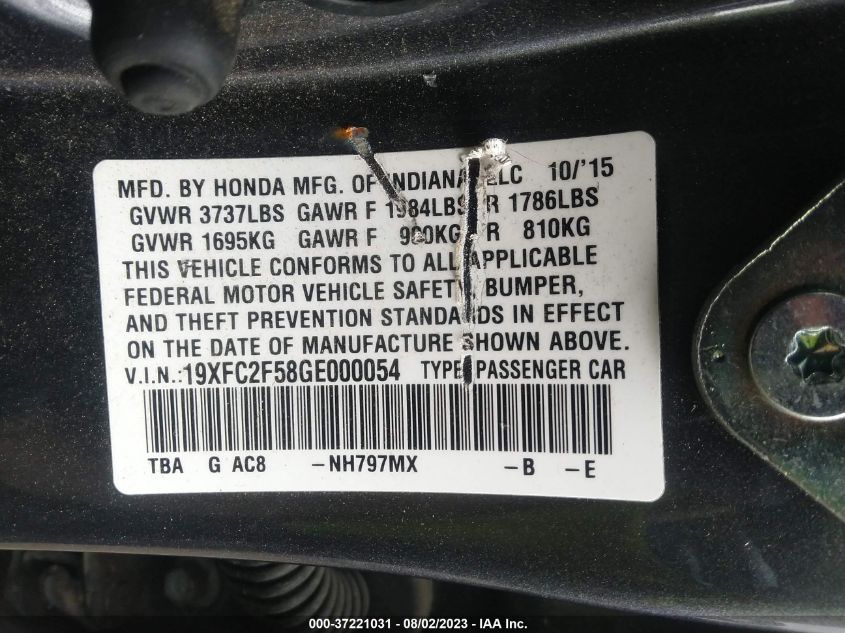 2016 HONDA CIVIC SEDAN LX - 19XFC2F58GE000054