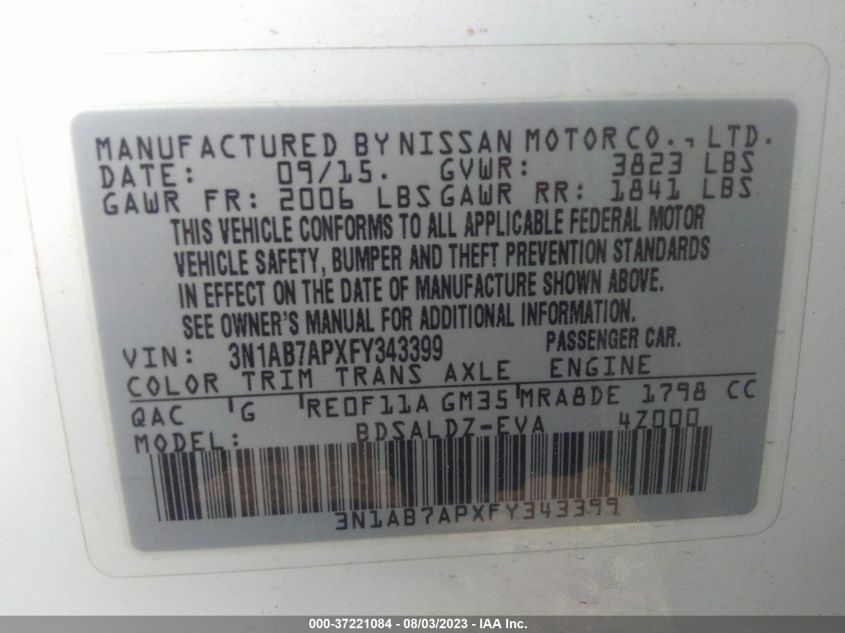 2015 NISSAN SENTRA SV - 3N1AB7APXFY343399