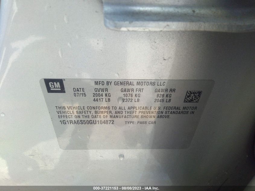 2016 CHEVROLET VOLT LT - 1G1RA6S50GU104872