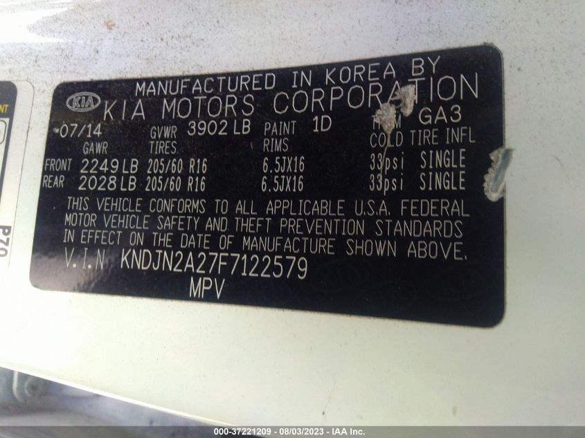 2015 KIA SOUL BASE - KNDJN2A27F7122579