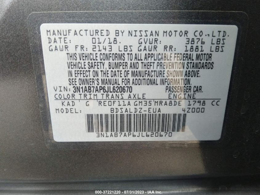 2018 NISSAN SENTRA SV - 3N1AB7AP6JL620670