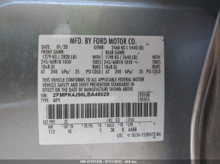 2020 FORD EDGE SEL/ST LINE - 2FMPK4J96LBA48629