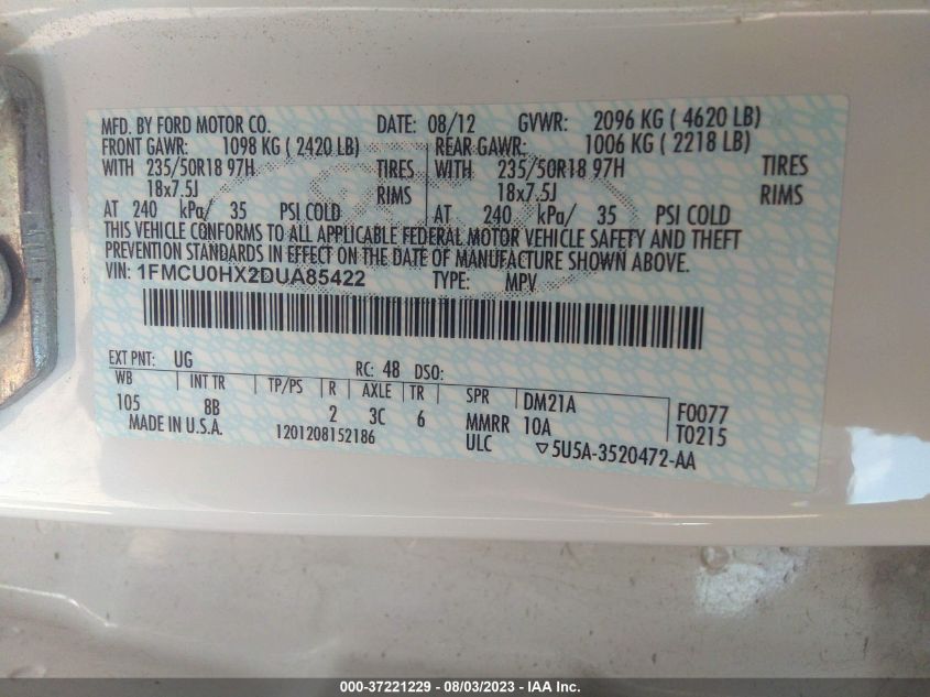 2013 FORD ESCAPE SEL - 1FMCU0HX2DUA85422