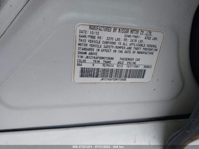 2013 INFINITI G37 SEDAN JOURNEY JN1CV6AP0DM715696