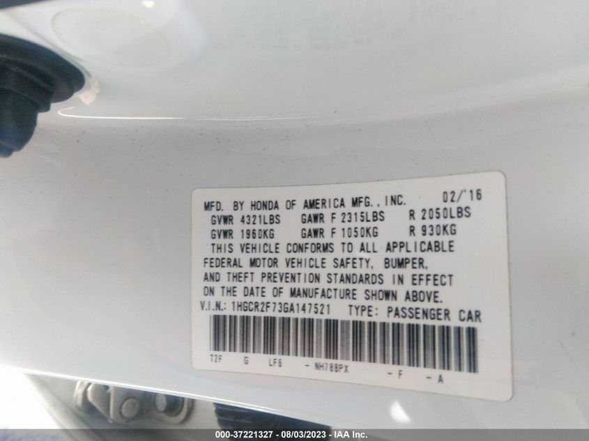 2016 HONDA ACCORD SEDAN EX - 1HGCR2F73GA147521