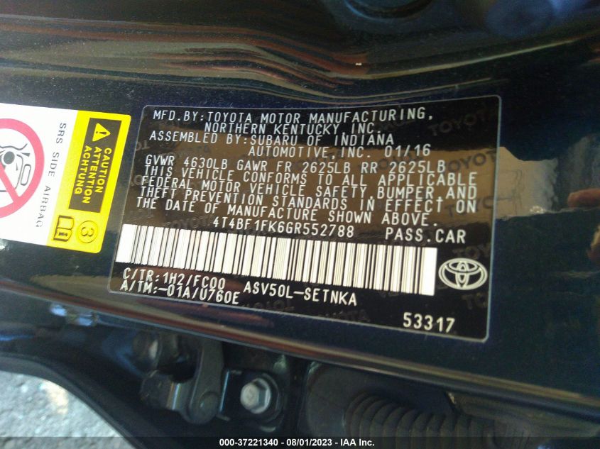 2016 TOYOTA CAMRY XLE/SE/LE/XSE - 4T4BF1FK6GR552788