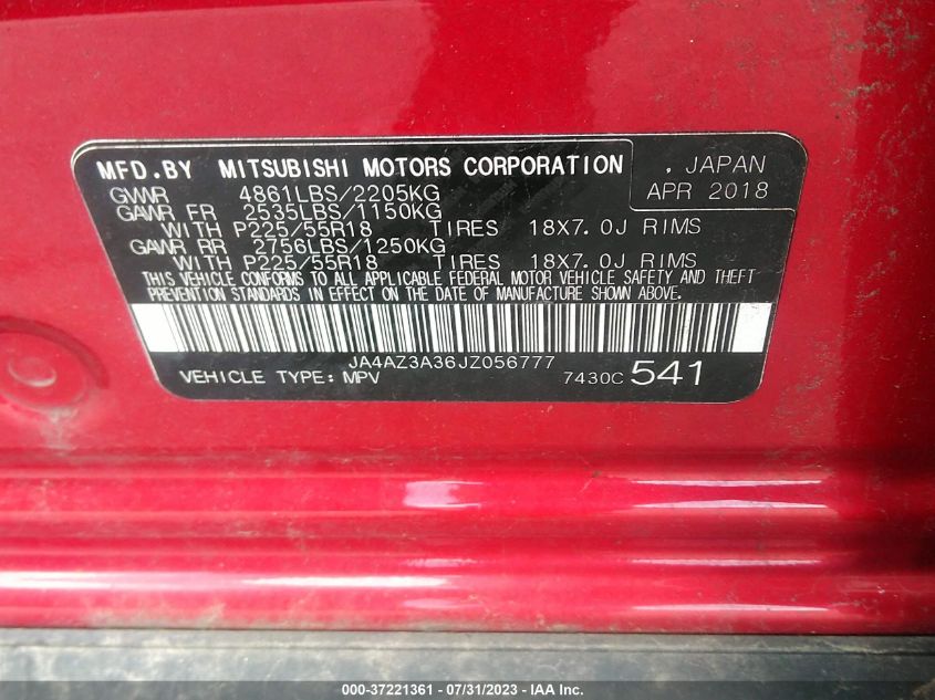 2018 MITSUBISHI OUTLANDER ES/SE/SEL/LE - JA4AZ3A36JZ056777