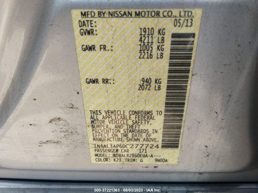 2013 NISSAN ALTIMA 2.5/S/SV/SL - 1N4AL3AP6DC277724