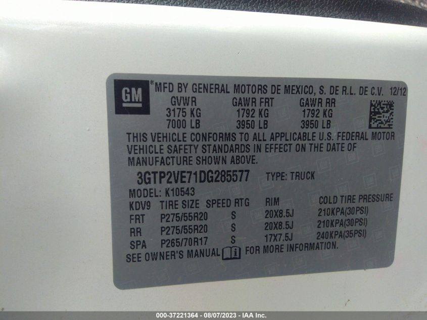 2013 GMC SIERRA 1500 SLE - 3GTP2VE71DG285577