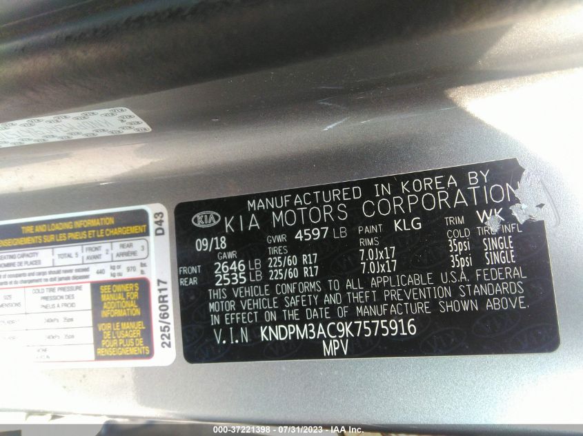 2019 KIA SPORTAGE LX - KNDPM3AC9K7575916