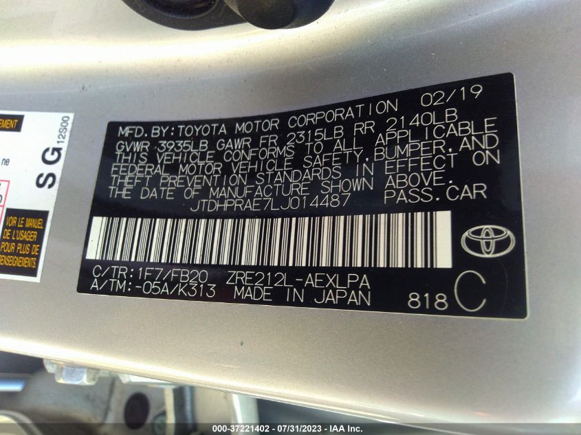 2020 TOYOTA COROLLA LE - JTDHPRAE7LJ014487