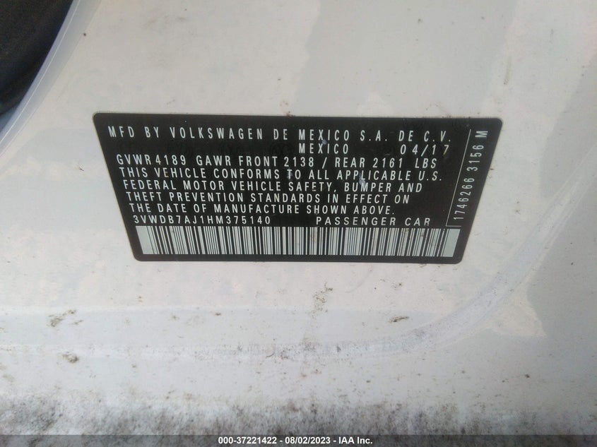 VIN 3VWDB7AJ1HM375140 2017 VOLKSWAGEN JETTA SE