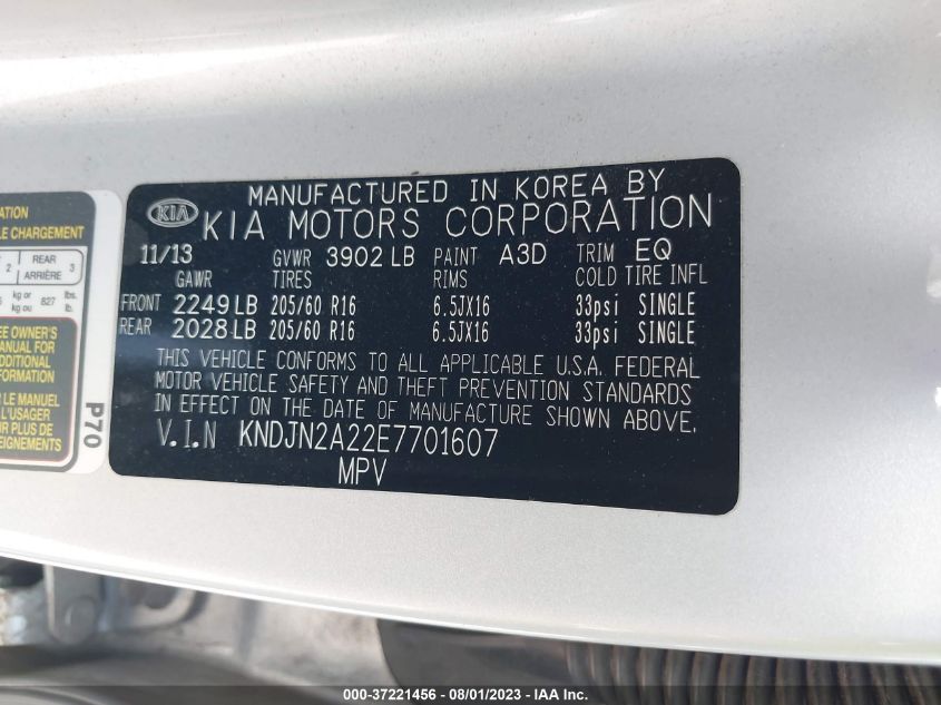 2014 KIA SOUL BASE - KNDJN2A22E7701607