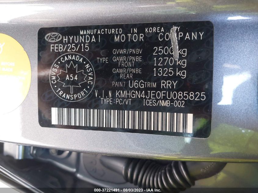 2015 HYUNDAI GENESIS SEDAN TECHNOLOGY KMHGN4JE0FU085825