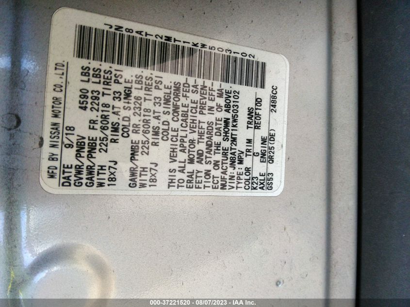 2019 NISSAN ROGUE SV - JN8AT2MT1KW503102