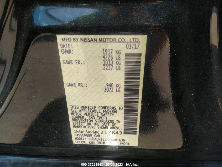 2017 NISSAN ALTIMA 2.5 SR - 1N4AL3AP6HC217643